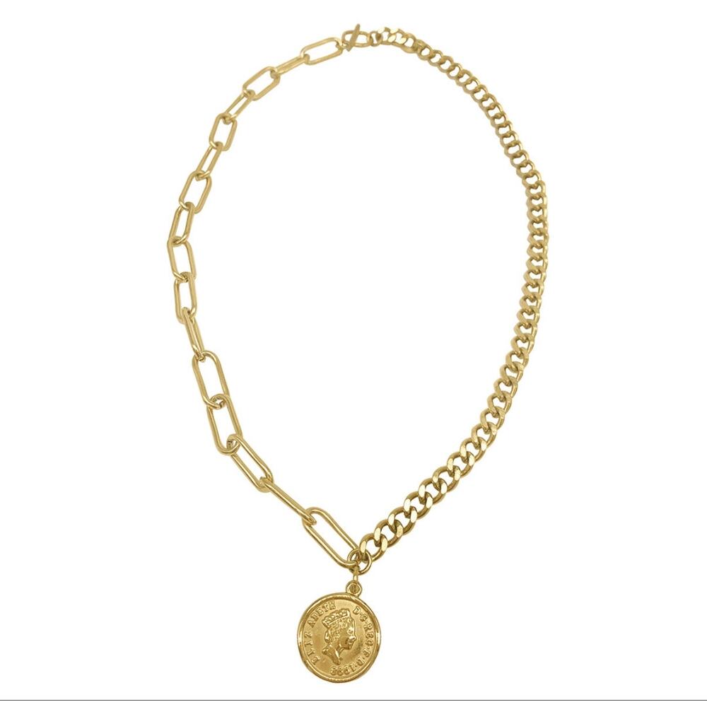 Coin Mixed Chain Necklace Gold
